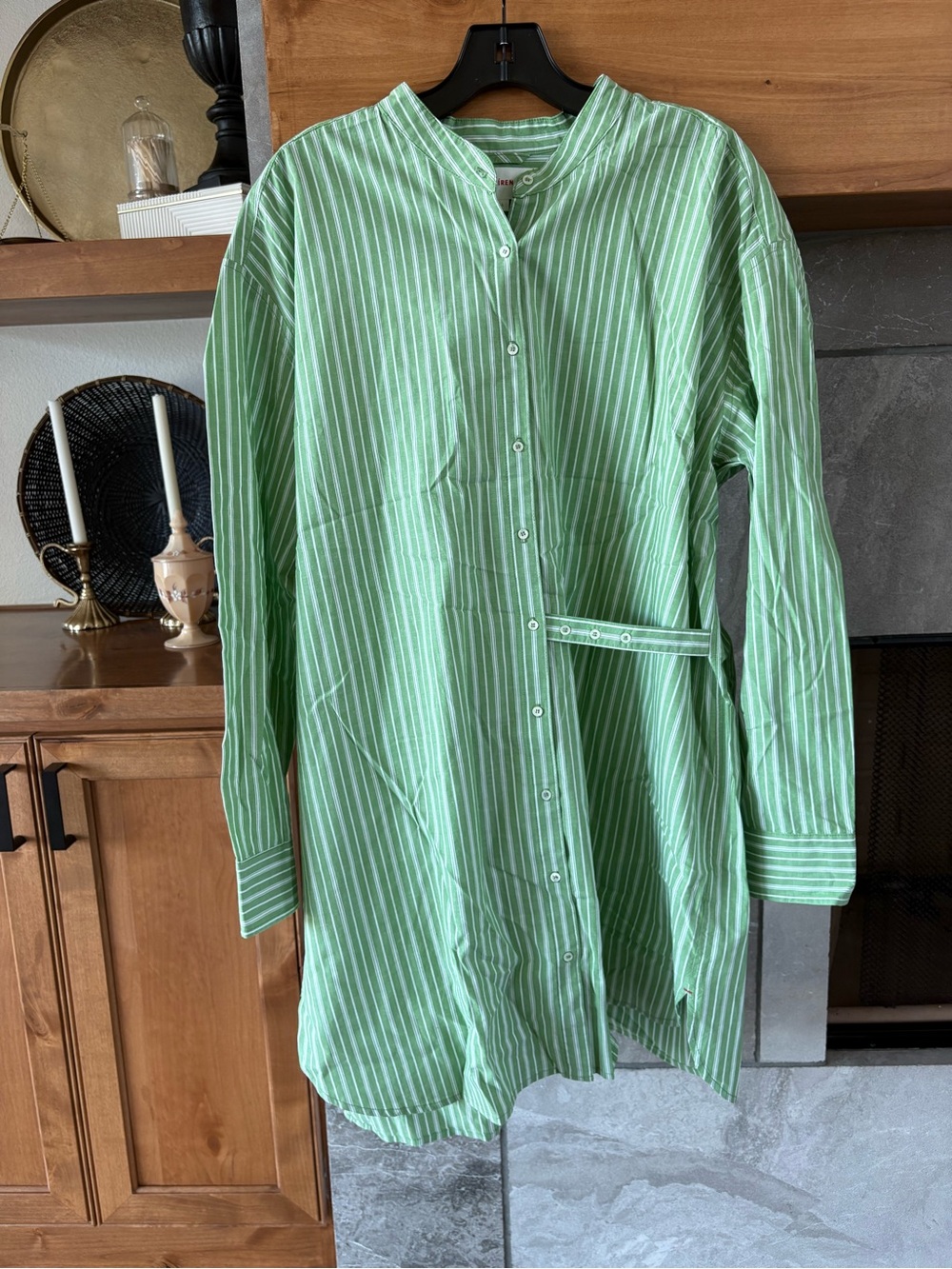 XiRENA Light Green and White Striped Mini Dress